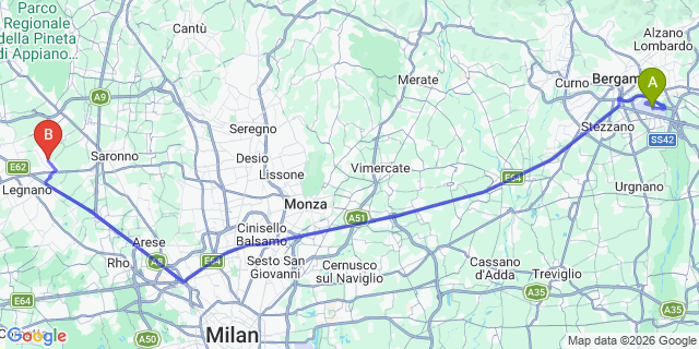 Map: Milan Bergamo Airport (BGY) to Mozzate