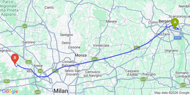 Map: Milan Bergamo Airport (BGY) to Nerviano