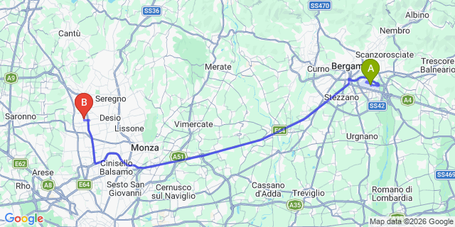 Map: Milan Bergamo Airport (BGY) to Nesso