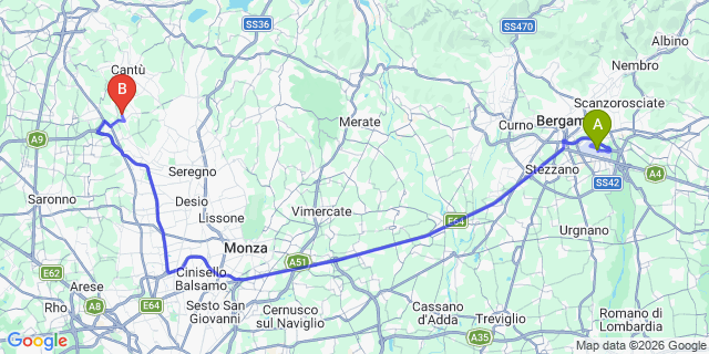 Map: Milan Bergamo Airport (BGY) to Novedrate