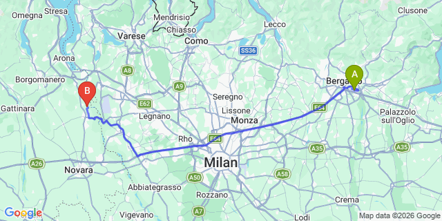 Map: Milan Bergamo Airport (BGY) to Oggebbio