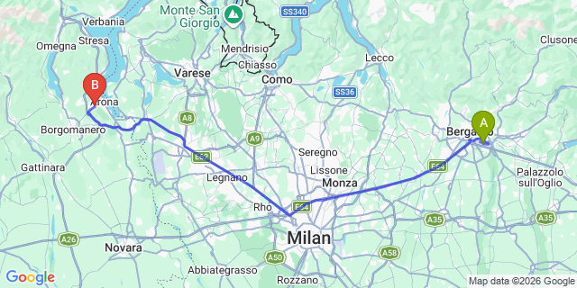 Map: Milan Bergamo Airport (BGY) to Ollegio Castello