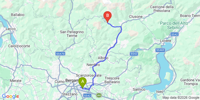 Map: Milan Bergamo Airport (BGY) to Oneta (Lombardy)