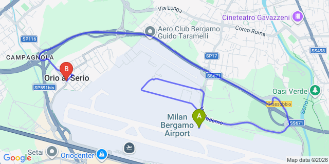 Map: Milan Bergamo Airport (BGY) to Orio Al Serio