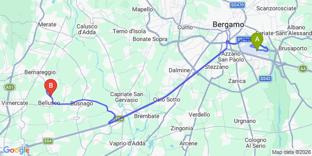 Map: Milan Bergamo Airport (BGY) to Ornago