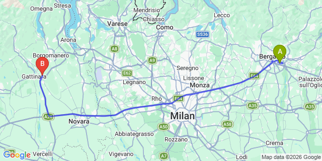 Map: Milan Bergamo Airport (BGY) to Orta San Giulio