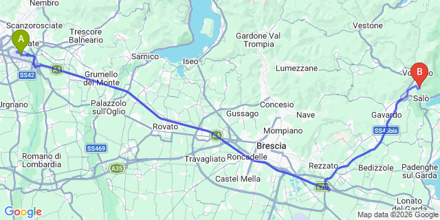 Map: Milan Bergamo Airport (BGY) to Padenghe sul Garda