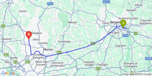 Map: Milan Bergamo Airport (BGY) to Paderno Dugnano