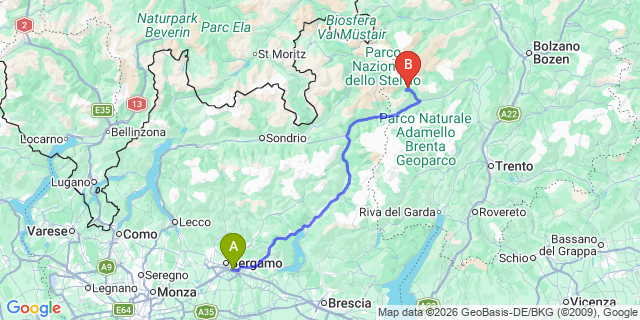 Map: Milan Bergamo Airport (BGY) to Peio