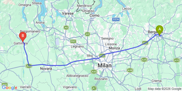Map: Milan Bergamo Airport (BGY) to Pella