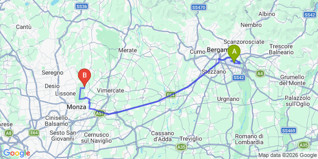 Map: Milan Bergamo Airport (BGY) to Perledo