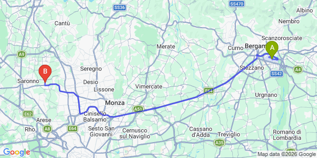 Map: Milan Bergamo Airport (BGY) to Pero