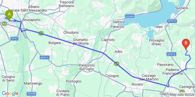 Map: Milan Bergamo Airport (BGY) to Pisogne