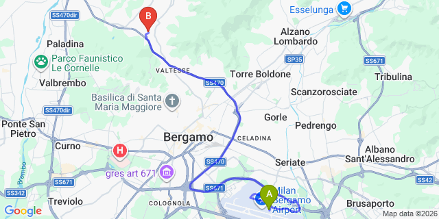 Map: Milan Bergamo Airport (BGY) to Ponteranica