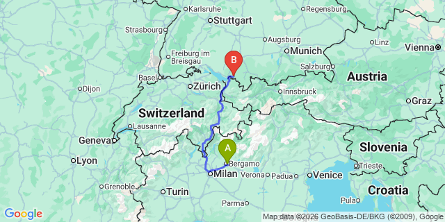 Map: Milan Bergamo Airport (BGY) to Pontresina