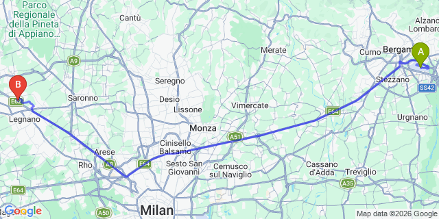 Map: Milan Bergamo Airport (BGY) to Porto Ceresio