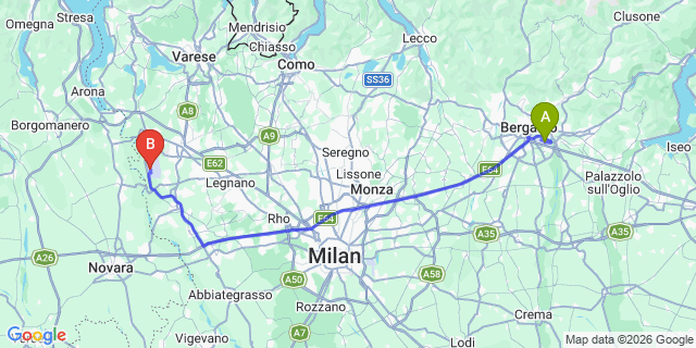Map: Milan Bergamo Airport (BGY) to Porto Ronco