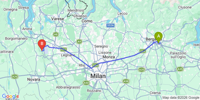 Map: Milan Bergamo Airport (BGY) to Porto Valtravaglia