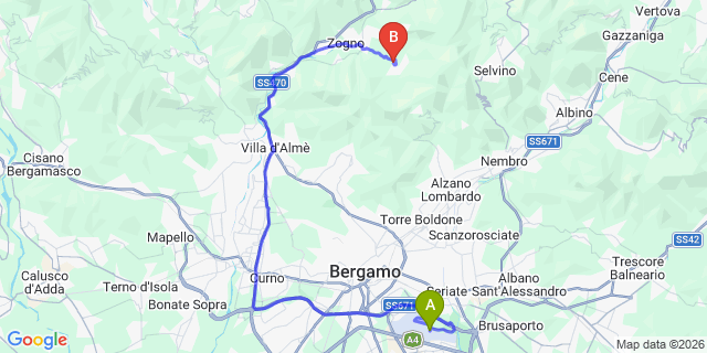Map: Milan Bergamo Airport (BGY) to Poscante