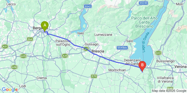 Map: Milan Bergamo Airport (BGY) to Pozzolengo