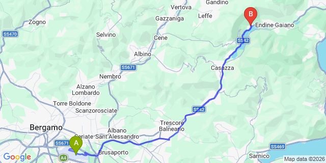 Map: Milan Bergamo Airport (BGY) to Ranzanico Lago