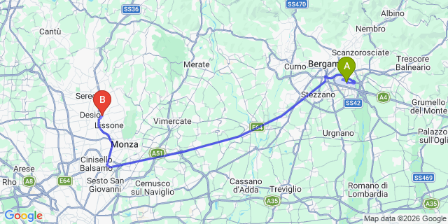 Map: Milan Bergamo Airport (BGY) to Rapallo