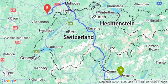 Map: Milan Bergamo Airport (BGY) to Risoul