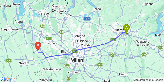 Map: Milan Bergamo Airport (BGY) to Robecchetto Con Induno