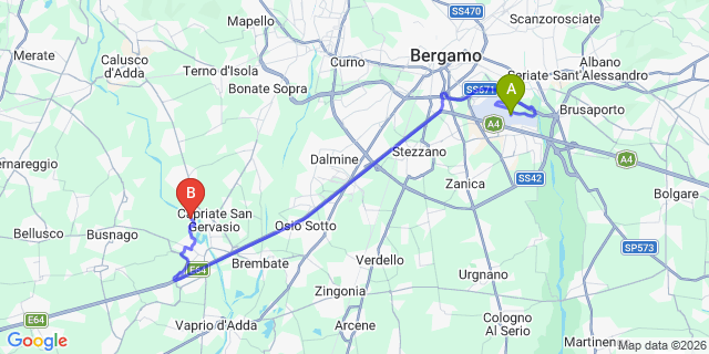 Map: Milan Bergamo Airport (BGY) to Rota d’Imagna