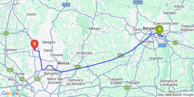 Map: Milan Bergamo Airport (BGY) to Rozzano