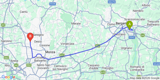 Map: Milan Bergamo Airport (BGY) to Sala Comacina