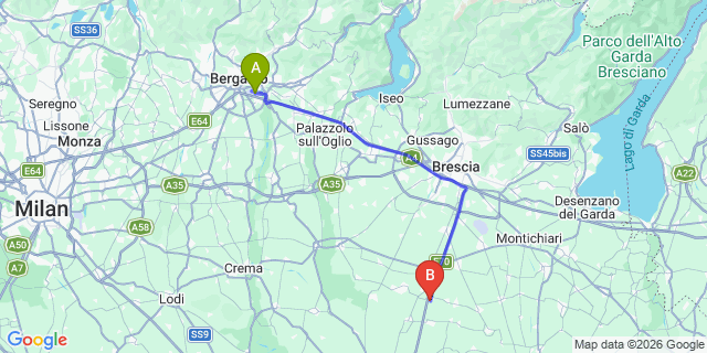 Map: Milan Bergamo Airport (BGY) to San Gervasio Bresciano