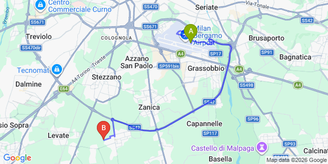 Map: Milan Bergamo Airport (BGY) to San Giovanni Bianco
