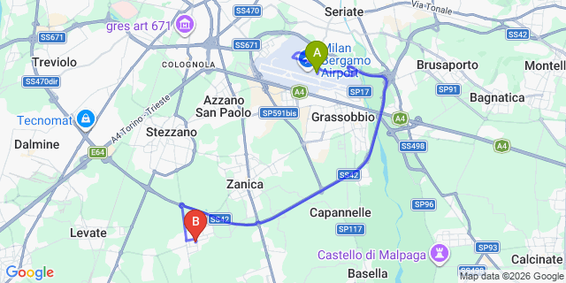 Map: Milan Bergamo Airport (BGY) to San Pellegrino Terme