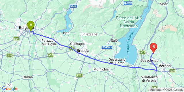 Map: Milan Bergamo Airport (BGY) to San Pietro In Cariano