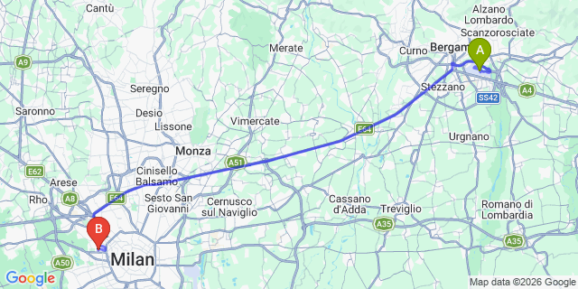 Map: Milan Bergamo Airport (BGY) to San Siro (Milan)