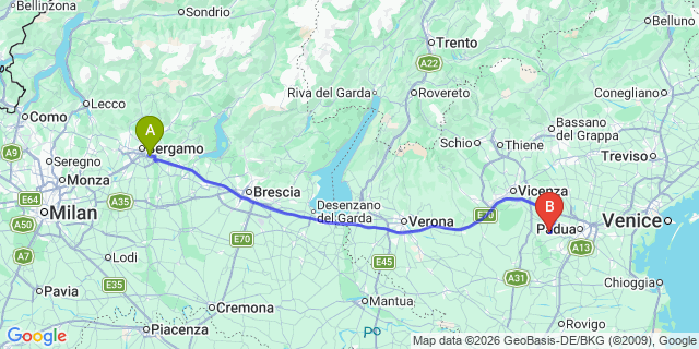 Map: Milan Bergamo Airport (BGY) to Santa Cristina Val Gardena