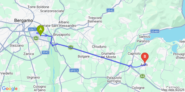 Map: Milan Bergamo Airport (BGY) to Sarnico