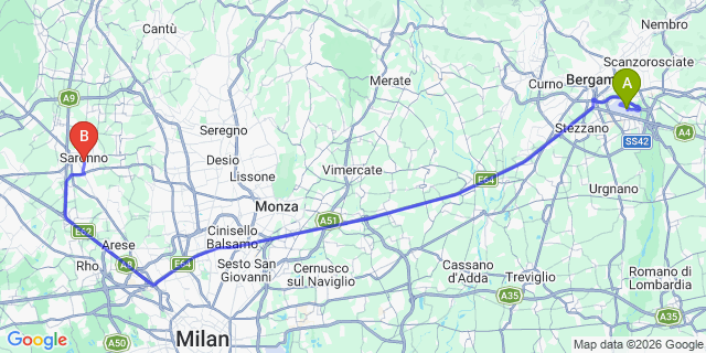 Map: Milan Bergamo Airport (BGY) to Saronno