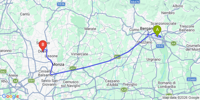 Map: Milan Bergamo Airport (BGY) to Seregno