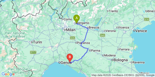Map: Milan Bergamo Airport (BGY) to Sestri Levante