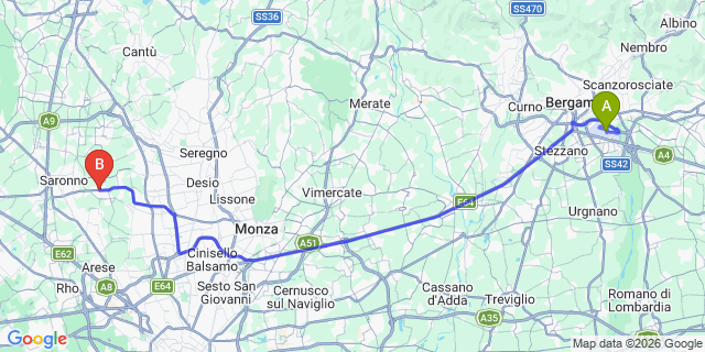 Map: Milan Bergamo Airport (BGY) to Solaro