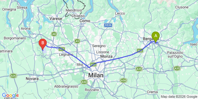 Map: Milan Bergamo Airport (BGY) to Somma Lombardo