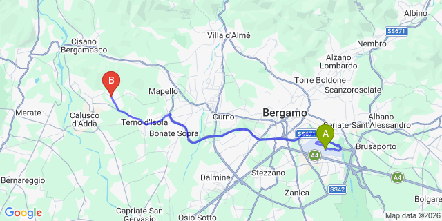 Map: Milan Bergamo Airport (BGY) to Sotto il Monte