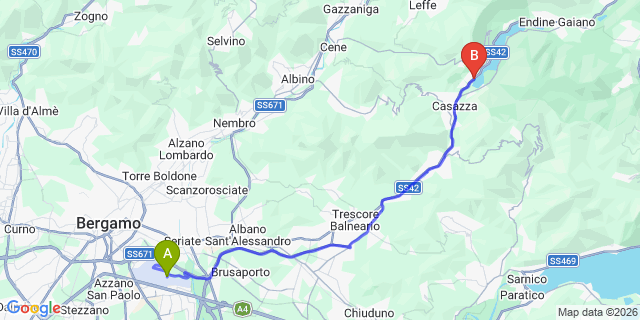 Map: Milan Bergamo Airport (BGY) to Spinone Al Lago