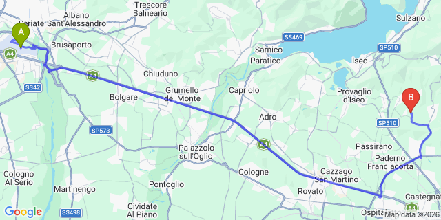 Map: Milan Bergamo Airport (BGY) to Sulzano