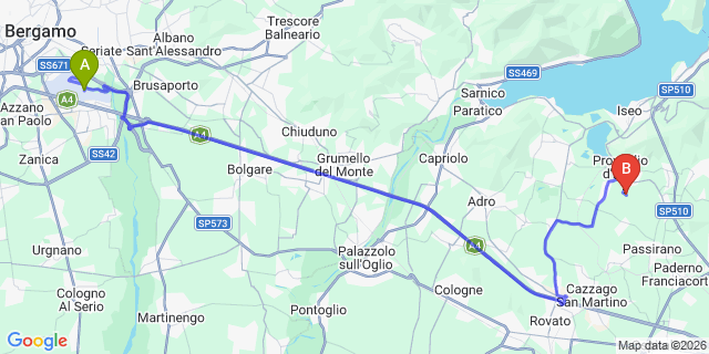Map: Milan Bergamo Airport (BGY) to Tavernola Bergamasca