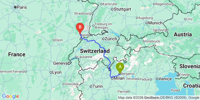 Map: Milan Bergamo Airport (BGY) to Tignes