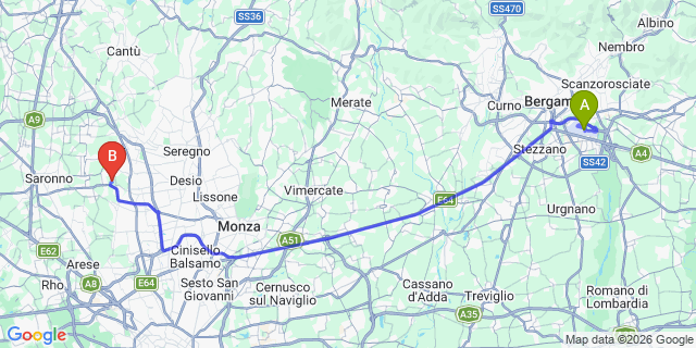 Map: Milan Bergamo Airport (BGY) to Torno