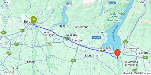 Map: Milan Bergamo Airport (BGY) to Torri del Benaco